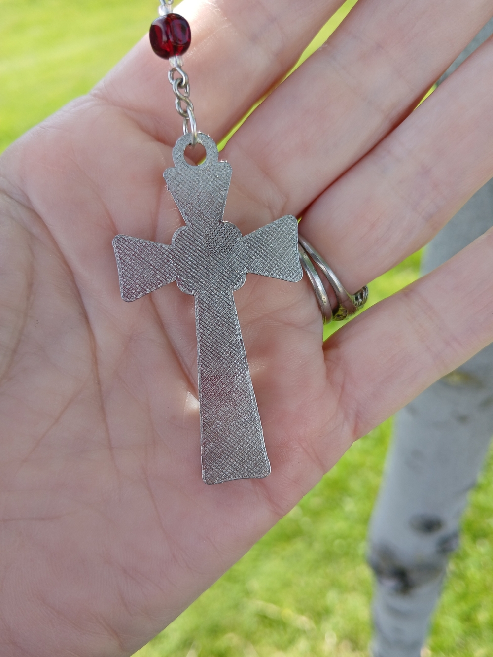 Saint Michael Red Bead Rosary Necklace - Picture 6 of 6